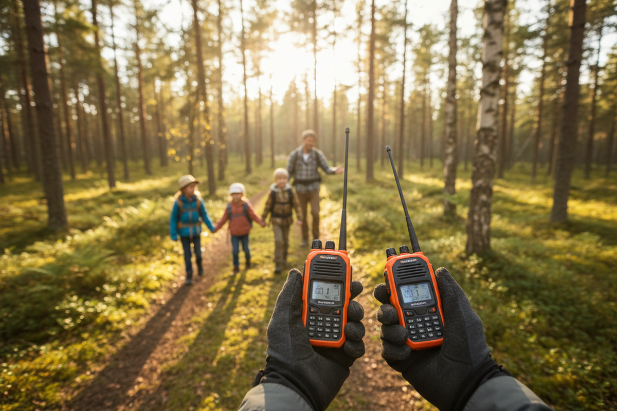 Walkie talkie för familj, camping och friluftsliv